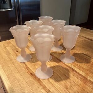 Vintage Mid Century Pink Frosted Satin Glass Sundae Dessert Cups Set of 7